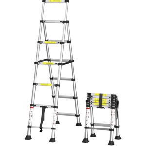 BRIEFNESS 5+6 Steps(5.6ft + 6.6ft) Aluminium Herringbone Ladder Portable Household A-Frame Portable Multi-Purpose Telescopic Ladder