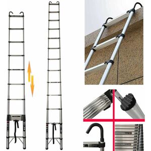 DAY PLUS 5M Multi-Purpose Steel Telescopic Ladder Extendable Ladders 16.5FT with 2 Hooks