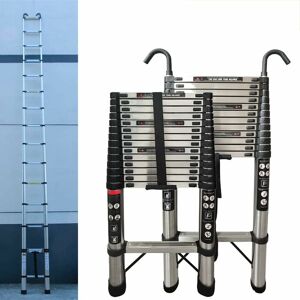 DAY PLUS 5M Telescopic Ladder Extension Ladder with 2 Detachable Hooks, Stainless Steel Telescopic Extendable Ladder Roof Ladders for Home, Compact Ladder