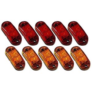 WOOSIEN 5x Amber+5x Red Led Car Truck Trailer Rv Oval 2.5 Inch Side Clearance Marker Light