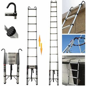 DAY PLUS Anti-Slip Telescoping Extension Ladder+ Hooks, Max Load 150kg, EN131 (5M/16.5FT)