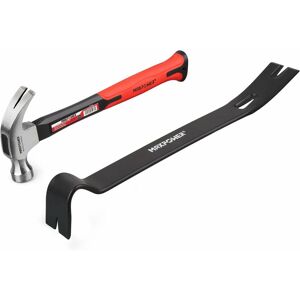 Max Power - Claw Bar Set, maxpower 8Oz Curved Claw Hammer with Fiberglass Handle and 380mm/15-Inch Flat Crowbar