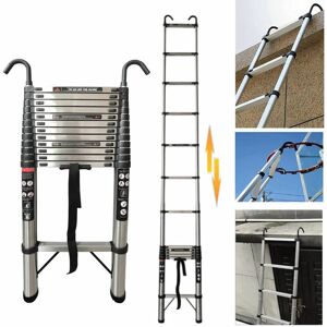 DAY PLUS Compact Telescopic Ladder 5m/16.5ft 150kg Capacity EN131 With 2 Detachable Hooks