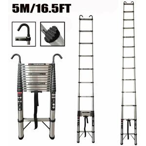 DAY PLUS EN131 Telescopic Ladder 5M/16.5FT Multi-Purpose Folding with 2 Detachable Hooks