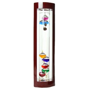 Pesce - Glass Galileo Thermometer, a Design with Multi-Colored Spheres in a Cherry Finished Wood Frame 106H37cm