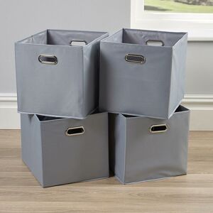 Home Source - Large Silver Foldable Storage Folding Box Fabric Cube Oval Handle 4 Piece Set - Grey