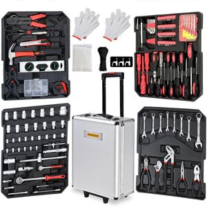 Monzana® XXL Mobile Tool Box Trolley 899-Piece High-Quality Tool Set, Rollers and Telescopic Handle Silver Tool Chest with Various Accessories