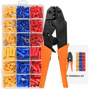 Groofoo - Ratchet Crimper with 700 Electrical Lugs for 0.5-1.5mm2/1.5-2.5mm2/4.0-6.0mm2 cables