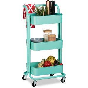 Relaxdays - Kitchen Trolley, 3 Levels, h x w x d approx. 84 x 42 x 37 cm, Metal & Plastic, Blue