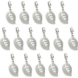 Relaxdays - Tablecloth Weights, Set of 16, Leaf Design, Paperweight, Curtain Pin Clip, Cinch Grip, Stainless Steel, Silver