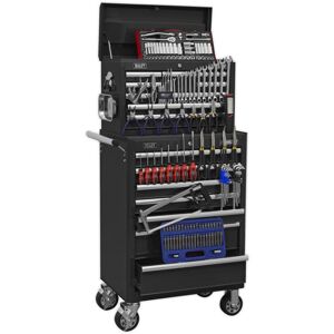 Topchest & Rollcab Combo 15 Drawer - Black & 147pc Tool Kit - Sealey