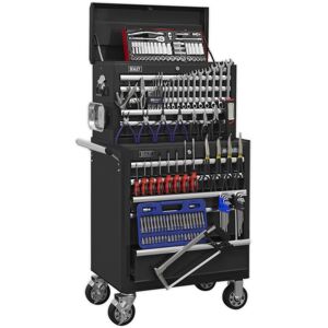 Topchest & Rollcab Combo 10 Drawer - Black & 147pc Tool Kit - Sealey