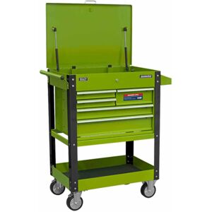 AP890MHV Heavy-Duty Mobile Tool & Parts Trolley with 5 Drawers and Lockable Top- Hi-Vis Green - Sealey