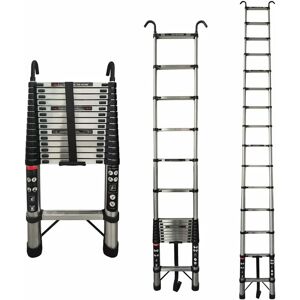 DAY PLUS Telescopic Ladder 4.4m Extension Ladder with 2 Detachable Hooks, Stainless Steel Telescopic Extension Extendable Ladder Roof Ladders for Home,