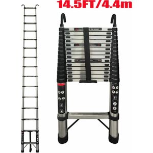 DAY PLUS Telescopic Ladder 4.4M Multi-Purpose Folding Ladder with Hooks, Extendable Loft Ladder Portable Collapsible Ladder, Anti-Slip Telescoping Ladder,