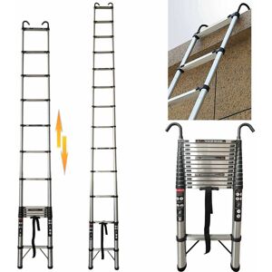 DAY PLUS Telescopic Ladder 5M, Portable Attic Ladders, Heavy Duty Stainless Steel 12 Step