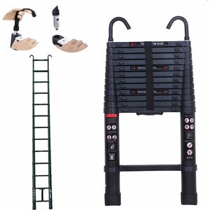 BRIEFNESS Telescopic Ladders with Hooks 3.8M 12.5FT Aluminuim Extendable Extension Light Weight Save Space Multi-Purpose Home Office Garden Loft Step Ladders