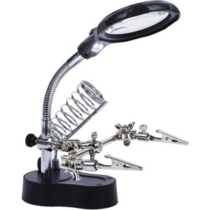 Aougo - Third Hand 3.5 x 12 x Table Magnifier Stand 2 LEDs Standing Magnifying Glass for Electronics Engineer Cosmetology Medical Watchmaker Watch