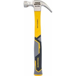 Tough Master - Nail Puller Steel Curved Claw Framing Hammer in Yellow with Fiberglass Handle, Non-Slip Grip & Magnetic Holder - 16 Oz