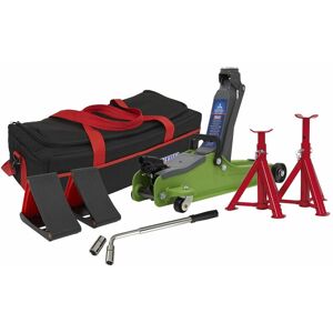 Sealey - Trolley Jack 2 Tonne Low Entry Short Chassis & Accessories Bag Combo - Hi-Vis Green 1020LEHVBAGCOMBO