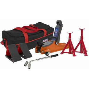 Sealey - Trolley Jack 2 Tonne Low Entry Short Chassis & Accessories Bag Combo - Orange 1020LEOBAGCOMBO