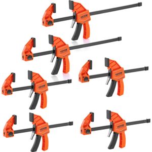 VEVOR Bar Clamps for Woodworking, 4-Pack 6' and 2-Pack 12' One-Handed Clamp/Spreader, Quick-Change f Clamp with 150 lbs Load Limit, Plastic and Carbon