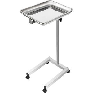 VEVOR Mayo Tray Stainless Steel Mayo Stand 18x14 Inch Trolley Mayo Tray Stand Adjustable Height 32-51 Inch Instrument Tray with Removable Tray & 4