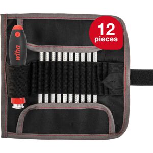 Wiha Screwdriver with interchangeable blade combination blades set system 4 in roll-up bag (27820) / 12 pieces slotted/Phillips/TORX/hex, variable blade