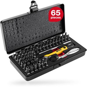 Wiha MicroBit set 65 pcs. incl. storage box (39971) i precision mechanics screwdriver set with bit holder, nut driver, esd screwdriver handle, ratchet,