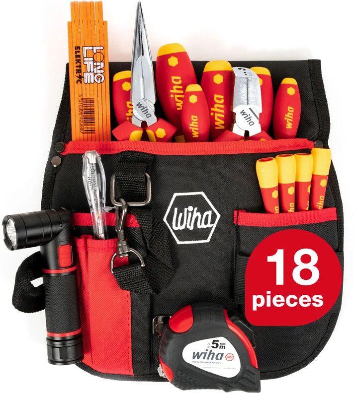 Tool set basic electrician's equipment 18 part i belt pouch i for mobile application i vde tool (44574) - Wiha