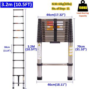 DAYPLUS 10.5 FT Telescoping Ladder Stainless Steel Telescopic Extension Multi-Purpose Folding Ladder Portable Heavy Duty Retractable Collapsible Ladders for