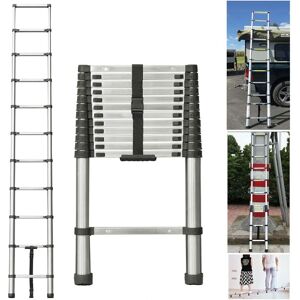 DAYPLUS 10.5ft/3.2M Telescopic Ladder Multi-Purpose Extension Loft Ladder Stainless Steel Extendable Portable Folding 11 Step Ladder with Spring Loaded