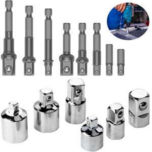 Csparkv - 14Pcs Socket Adapter Screwdriver Impact Wrench Ratchet 1/2' 3/8' 1/4', 8Pcs Socket Reducer Adapters + 6Pcs Socket Extension Adapter Bit Set