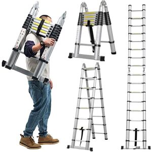 DAYPLUS 16.5FT/5M Aluminum Telescoping Extension Ladder Portable Multi-Purpose Folding A-Frame Ladder
