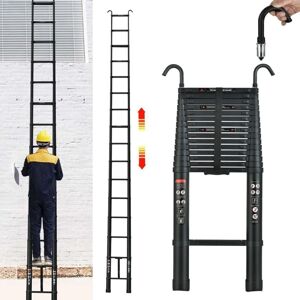 DAYPLUS 20FT 6.2M Aluminum Telescopic Ladder Home Loft Ladder , 2 Detachable Hook Safety EN131