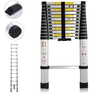 BRIEFNESS 3.8M Telescopic Ladder Multi-Purpose Aluminum Telescoping Ladder with 13 Adjustable Steps & Locking Mechanism, EN131 Standards Portable Extension