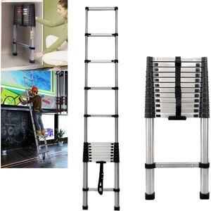 BRIEFNESS 3.8M Telescopic Ladders Extendable 13 Step Tall Loft Ladder, Stainless Steel Extension Ladders Multi Purpose Retractable Ladder, Telescoping Folding