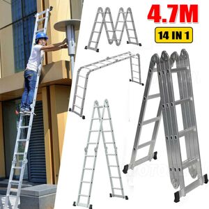 Briefness - 4.7M Folding Telescopic Aluminum Step Ladder Multi-Purpose Scaffold Extension Platform 14 In 1