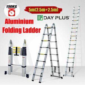 DAYPLUS 5M Aluminium Portable Telescopic Ladder Extendable A-Frame Ladder 16 Step 16.5ft