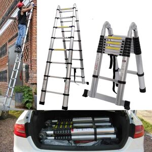 BRIEFNESS 5M Multi-Purpose Telescopic Ladder Extension Extendable Steps EN131 Telescoping Ladder 16.5ft 16 Steps Folding 2.5M+2.5M A-Type Expandable