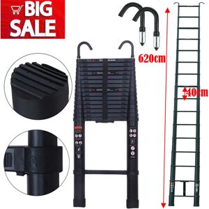 Briefness - 6.2m Ladder Aluminum Multi-Purpose Climb Telescopic Extendable Step Safety Hook