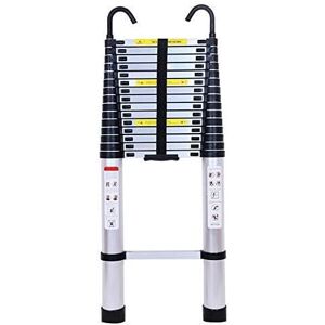 BRIEFNESS 6.2m Telescoping Ladder w/Detachable Safety Hook, Aluminum Telescopic Ladder Extension Tall Multi Purpose Loft Ladder, 150kg/330lb Capacity, Safe &