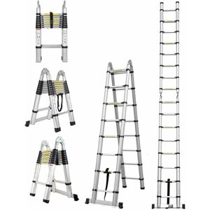 BRIEFNESS A-Frame 16.5ft/5M Aluminum Telescopic Extension Ladder Portable Heavy Duty Tall Multi-Purpose Telescoping Ladder, en 131 Certified Ladder with