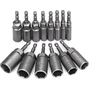 14 Pieces Impact Driver Socket 6-19mm Hex Socket Machining Depth 34mm 1/4'' Bit Adapter for Electric Screwdrivers Screwdriver Wrench Sleeve - Alwaysh