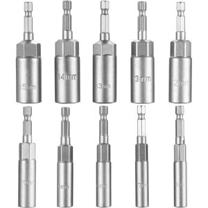 Alwaysh - Socket Adapter Set, 10 Pieces, 1/4', Hex Bits from 6 to 15mm, For Electric Drill and Impact Wrench