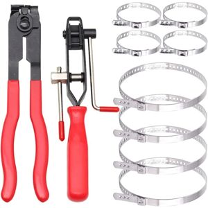 Bigp 10 Pcs Hose Clamp Pliers Set, Universal Joint Clamp Pliers, Includes 2 Tools, 8 Crimping Bands, Fits Most Automotive Crimping Tool Kits - Alwaysh