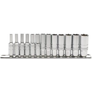 1/4' Sq. Dr. Deep Metric Sockets on Metal Rail (13 piece) (16490) - Draper