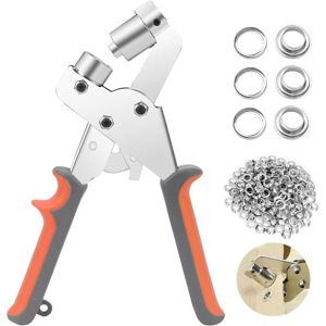 Ikodm - Eyelet Pliers with 100 Pieces (Inner ø 10 mm) Metal Eyelets, Professional Eyelet Punch Set for Leather Fabric Tarpaulin pvc Curtain