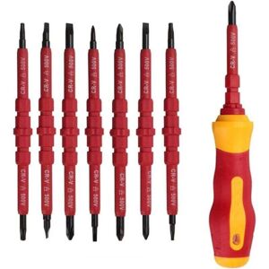 YMYNY Fliti Set of 7 Insulated 500V Electrician Screwdrivers with Tester Screwdriver, Insulated Screwdriver with Handle, Replaceable Magnetic Insulated