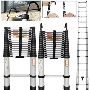BRIEFNESS 4.4M Telescopic Ladder with Roof Hook Kit Aluminium Portable Multi-Purpose Folding Portable Heavy Duty Multi-Purpose Aluminium Telescopic Ladder